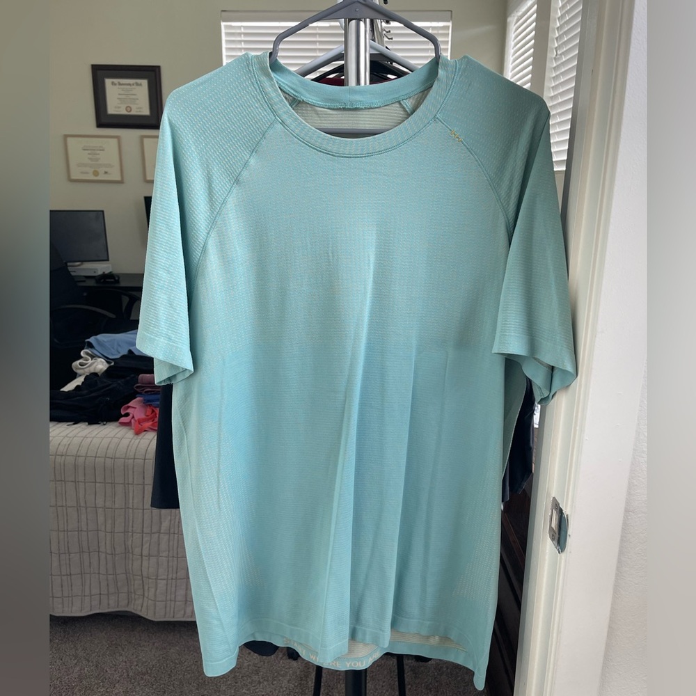 Baby teal Men’s Lululemon lightweight workout shirt